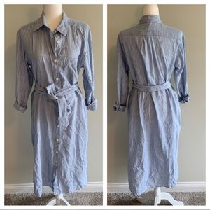 H&M linen blend belted button front midi dress